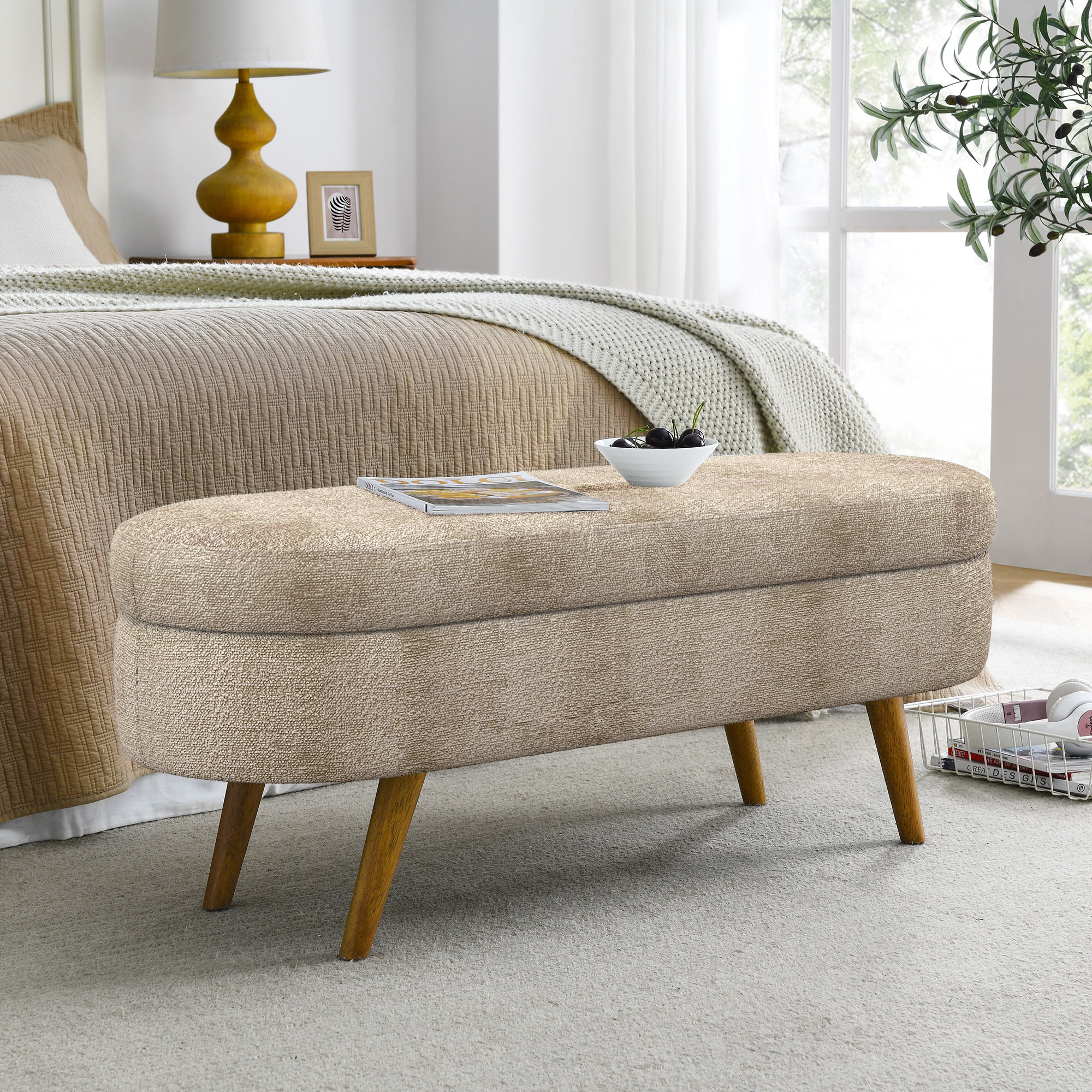 Storage Ottoman Bench End of Bed for Bedroom,Upholstered Entryway Shoe Seat Bench with Storage, Modern Cute Padded Blanket Chest Stool Foot Rest for Living Room, Window Seating