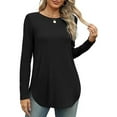 thumbnail image 7 of QYZEU Womens Clothes Solid Color Long Sleeve Shirts Fashion Fall Tops Dressy Casual Blouses Scoop Neck Side Slit Loose Tunic Tops for Leggings Black L, 7 of 7
