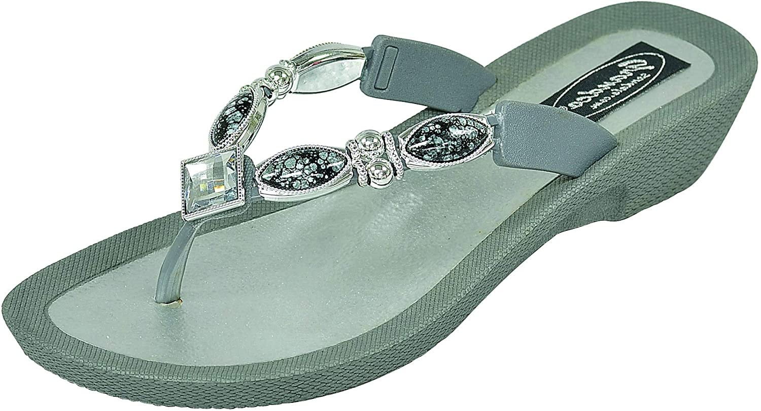 Grandco Womens Beaded Sandals Royal V Thong Jeweled Slipon Flip Flops