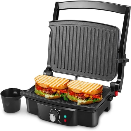 2 Slice Panini Press Grill, Electric Sandwich Maker Non-Stick Coated Plates, Opens 180 Degrees for Cooking Breakfast Snacks