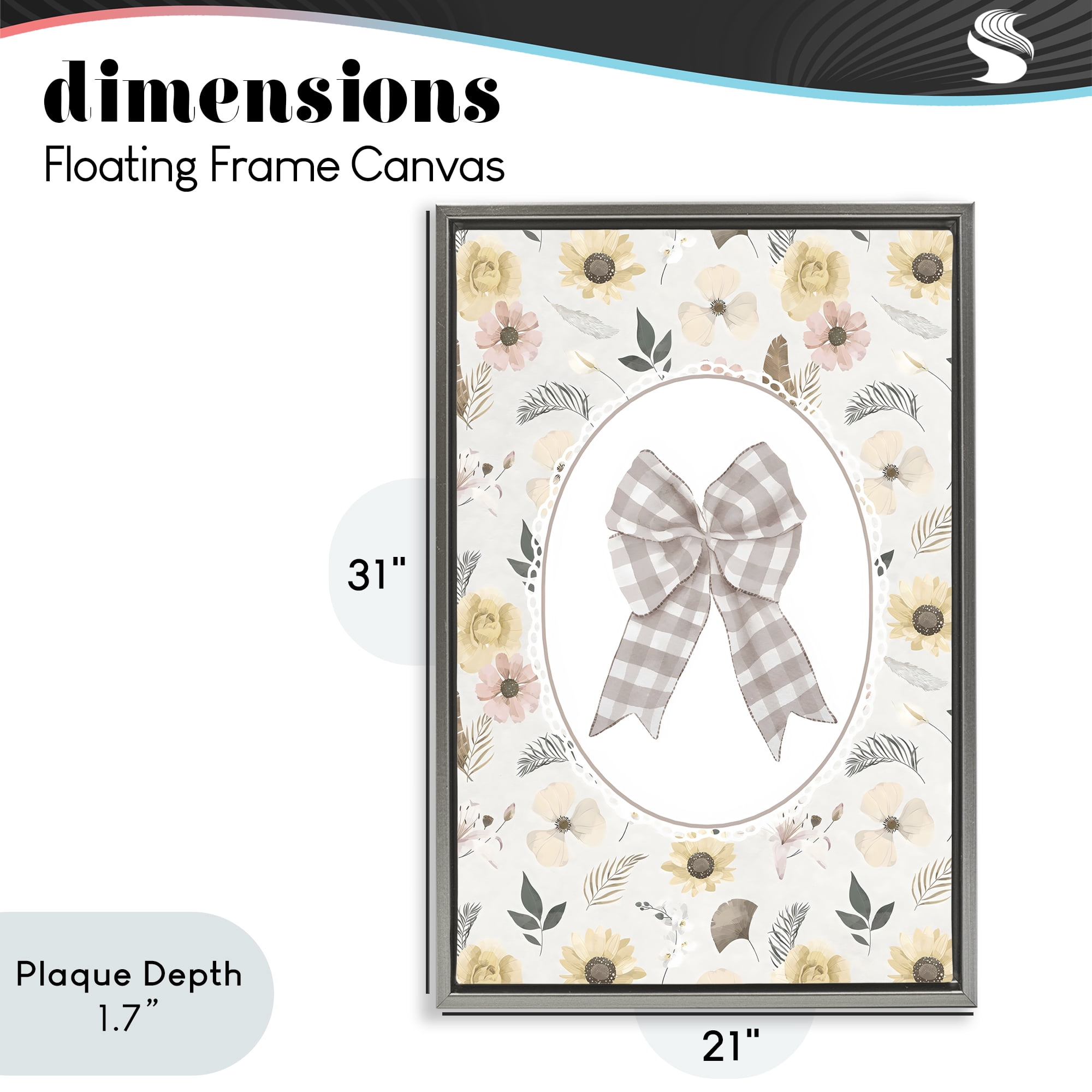 Stupell Industries Sunnyside Bow in Gingham Gray Framed Floater Canvas Wall Art, design by Ink Drop Loft