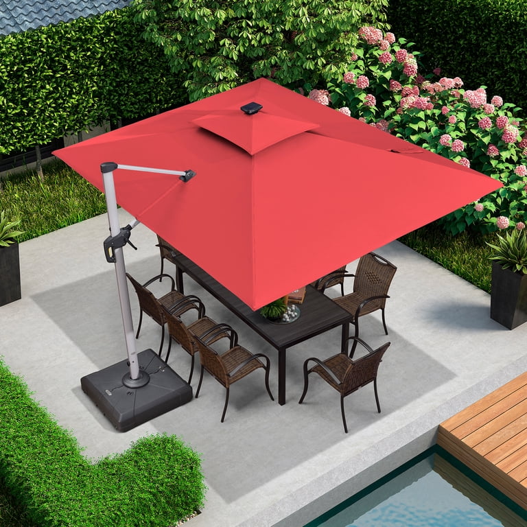 9 ft rectangular solar powered patio umbrella JZAC & QZYD 9x9 Cantilever with LED, Beige Simply tilt the umbrella using the tilt function to the perfect angle Sun-Ray 9-ft Aluminum Gray Market