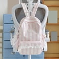 thumbnail image 3 of Women Bow Print Backpack with Multi-Pocket, Lace Trim Large Capacity School Bag for Travel Shopping (Pink), 3 of 10