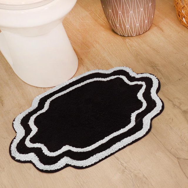 Home Weavers Allure Collection 100% Cotton Bath Rug 17"x24", Soft & Absorbent Bathroom Rug, Non-Slip Backing, Quick Dry, Machine Washable Bath Mat for Floor, Shower & Tub, Black