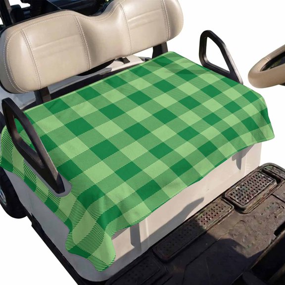 Golf Cart Seat Cover Green White Check Plaid Club Car Golf Cart Seat Covers Soft Absorbent Golfcart Towel Blanket Farmhouse Style Golf Seat Covers for Cart Decor Fits 2 & 4 Passenger 51"x31"