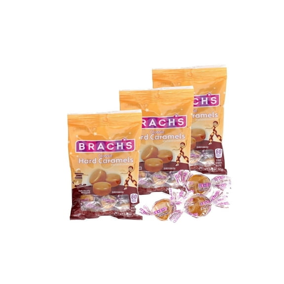 Brachs Classic Hard Caramels, Individually Wrapped Candy, 3.25 oz Bags, 3 Pack