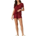 thumbnail image 2 of INSPIRE CHIC Women's Lounge Outfits Casual V Neck Shorts Sleeves Tops with Shorts Pajama Sets S Red, 2 of 6