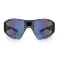 thumbnail image 4 of Wrap Curved Color Mirror Oversize Shield Sport Plastic Sunglasses Lavender - Blue Mirror, 4 of 8