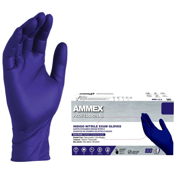 AMMEX Indigo Nitrile Exam Gloves, Size Medium, 100 Count, Light-Duty