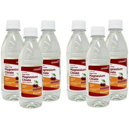 6 Pack - Leader Magnesium Citrate Saline Laxative, Sugar-Free, Cherry Flavor, 10 FL OZ
