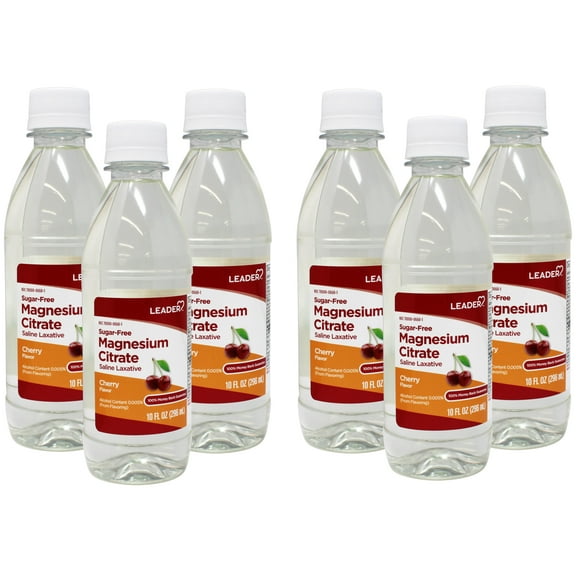 6 Pack - Leader Magnesium Citrate Saline Laxative, Sugar-Free, Cherry Flavor, 10 FL OZ