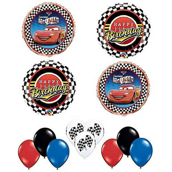 DalvayDelights Cars McQueen Tow Mater Racing Flag 13 Piece Happy Birthday Party Mylar Latex Balloons Set
