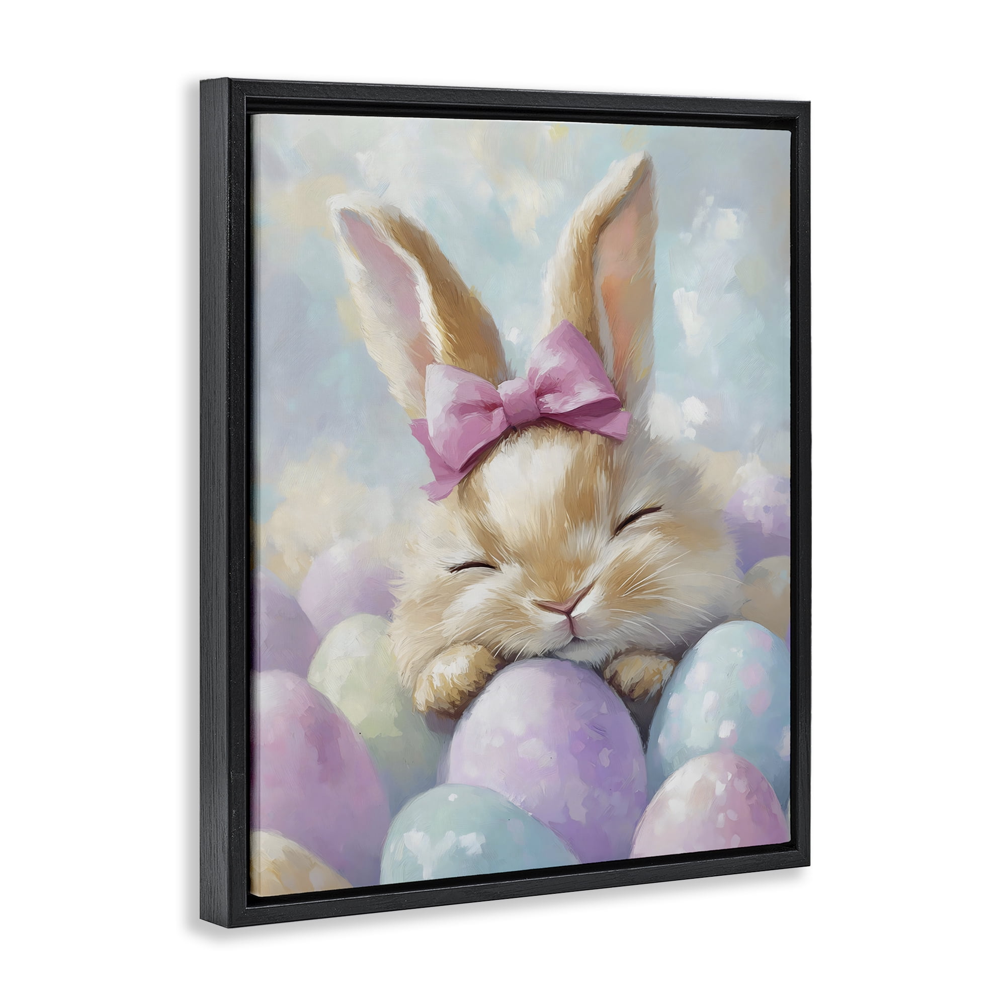 Stupell Industries Sleeping Easter Bunny with Eggs Black Framed Floater Canvas Wall Art, design by The Prints Vibe
