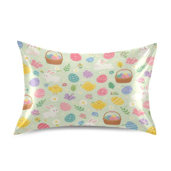 Satin Pillow Case Envelope Pillow Covers Standard Size Soft Pillow Cases for Bedroom, Easter Pastel Printed