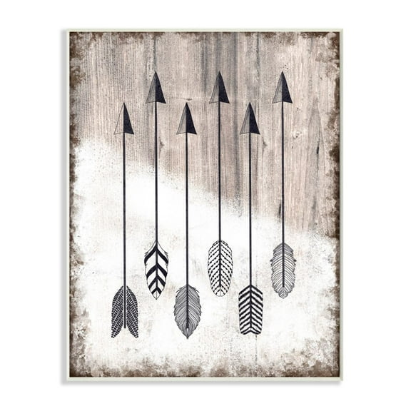Tribal Arrow Feather Pattern Black And White Design Oversized Wall Plaque Art by Ziwei Li