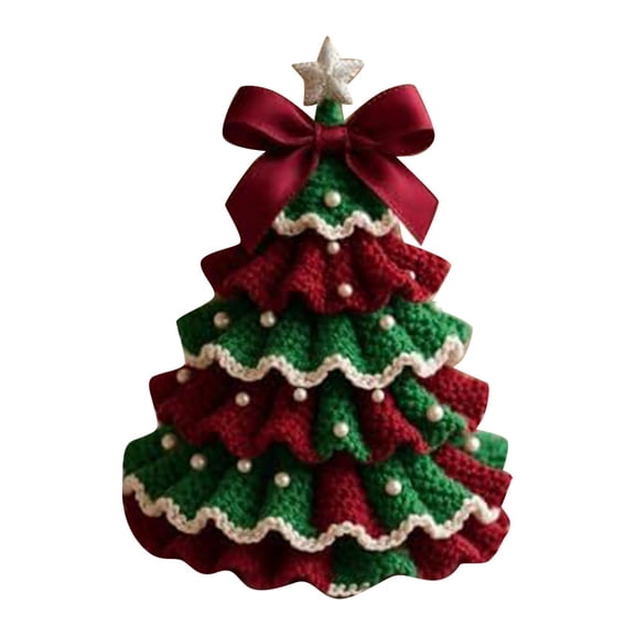 2026 DIY Crochet Christmas Tree Kit – Handmade Holiday Decoration Set, Crochet Christmas Tree Kits for Beginners, Holiday Craft Kit with Yarn, Hook, Beads & Instructions,Red
