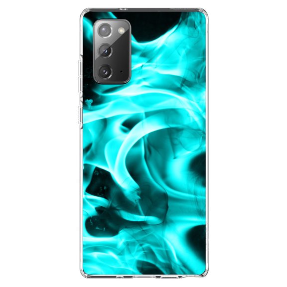 DistinctInk Clear Shockproof Hybrid Case for Galaxy Note 20 ULTRA (6.9" Screen) - TPU Bumper, Acrylic Back, Tempered Glass Screen Protector - Teal Black Flame Fire - Printed Image of Fire