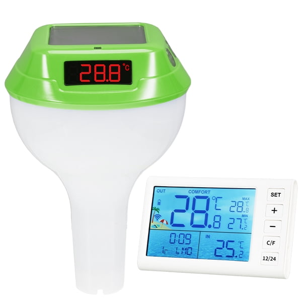 Yuarrent Termómetro flotante inalámbrico inteligente para piscina con luz ambiental RGB y medidor digital de temperatura del agua. Deportes acuáticos verde