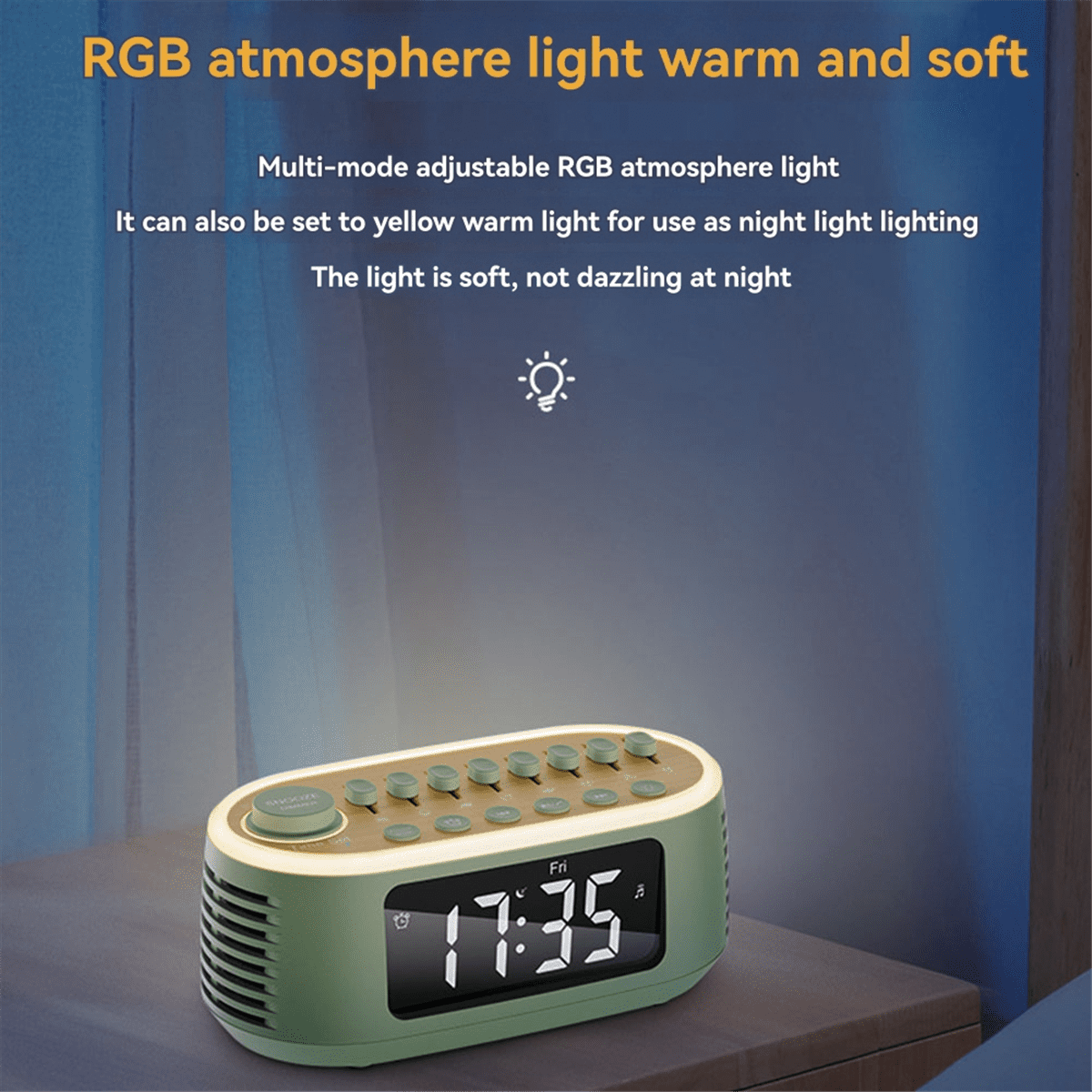 Bluetooth Multiple White Noise Combinations LED Display Screen Speaker and USB Playback with RGB Atmosphere Black