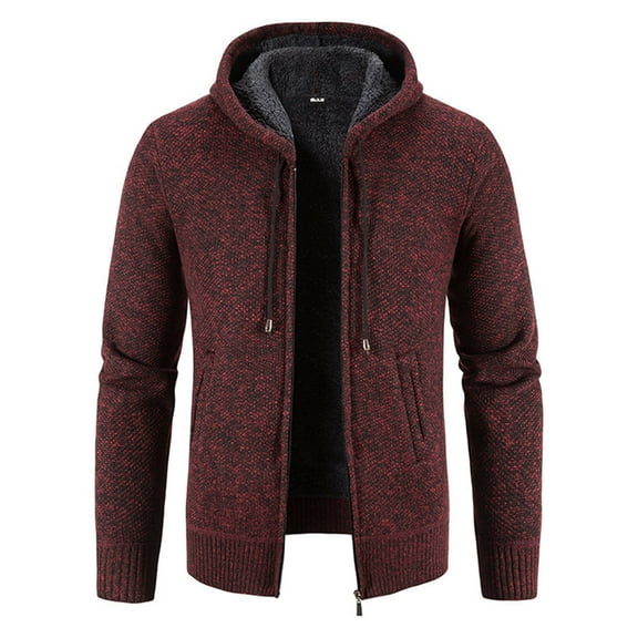 BXINGOHAI Men's Zip Up Hoodies Casual Long Sleeve Full Zipper Sherpa Fleece Lined Knit Cardigan Sweater fall winter Jacket with Pockets Today Wine,S