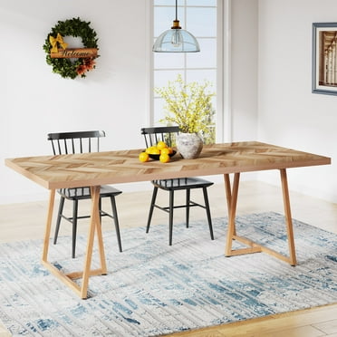 Tribesigns Farmhouse Dining Table for 6 to 8, 71 in. Rectangular Wood Kitchen Table with Heavy Duty Wooden Legs, Industrial Dinner Table for Dining Room, Living Room