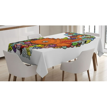 

Kids Decor Tablecloth Big Fish with Bunch of Underwater Sea Creatures Animal Ocean Coral Reef Cartoon Rectangular Table Cover for Dining Room Kitchen 60 X 84 Inches Multicolor by Ambesonne