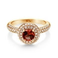 thumbnail image 2 of Gem Stone King 18K Yellow Gold Plated Silver Ring Round Red Garnet and Moissanite (1.22 Cttw, Size 5), 2 of 5