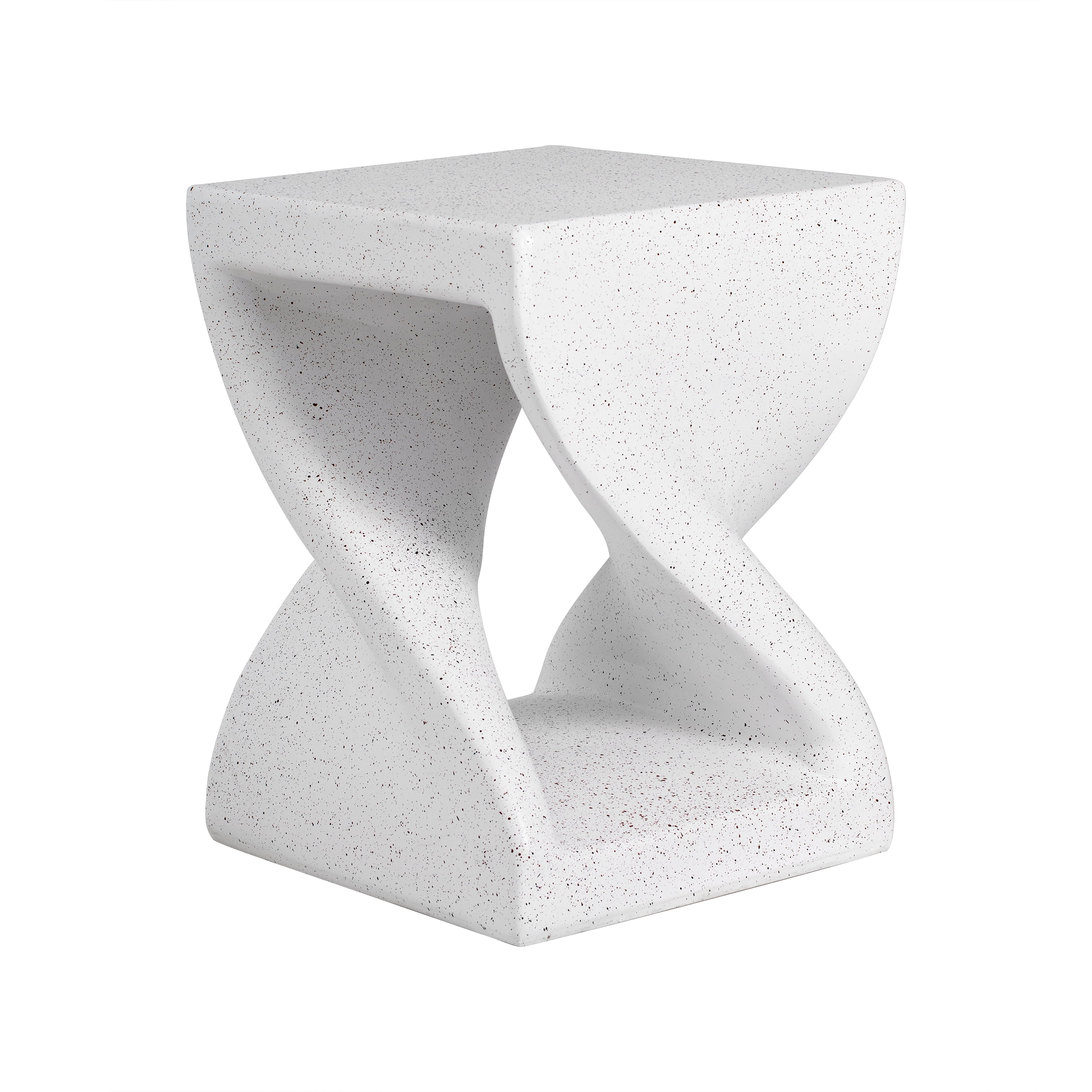Twisted Base Side Table, Outdoor White Marble Terrazzo Speckled End Table for Patio Garden, White Marble