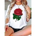 thumbnail image 1 of Camisetas de manga corta para mujer, diseño gráficoRose Print Women's T-Shirt, Valentine's Day Gift Casual Fashion Comfortable Soft Sports Fitness EverCamisetas de verano para mujer, manga corta, cu, 1 of 6