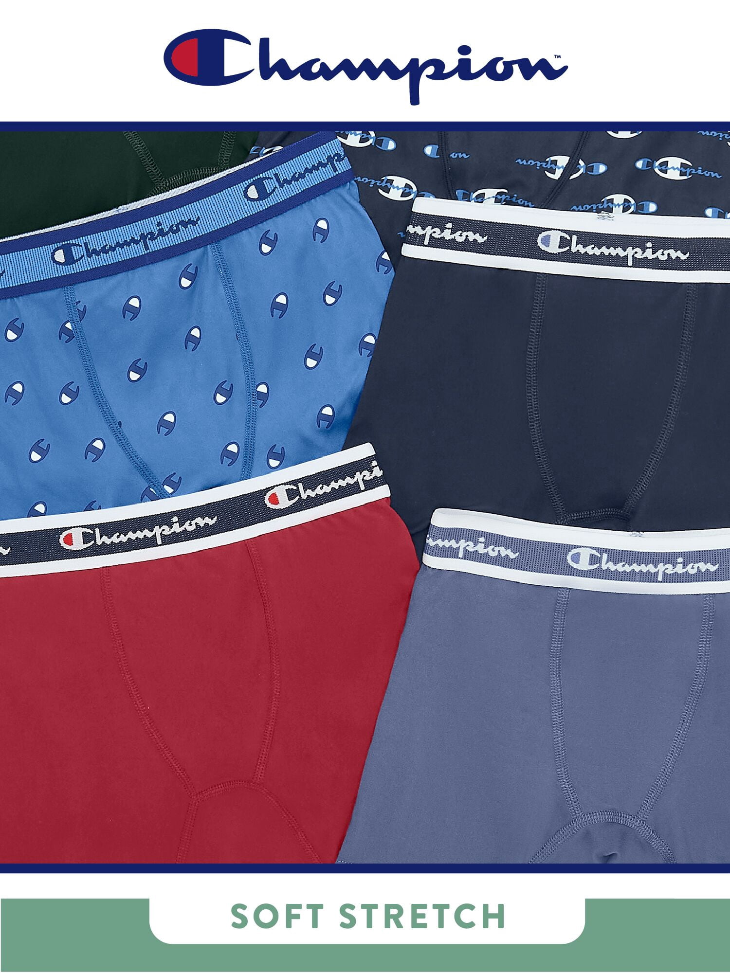 Champion Boys’ Softest Touch Classic Boxer Briefs, 5 Pack, Sizes XS–XL