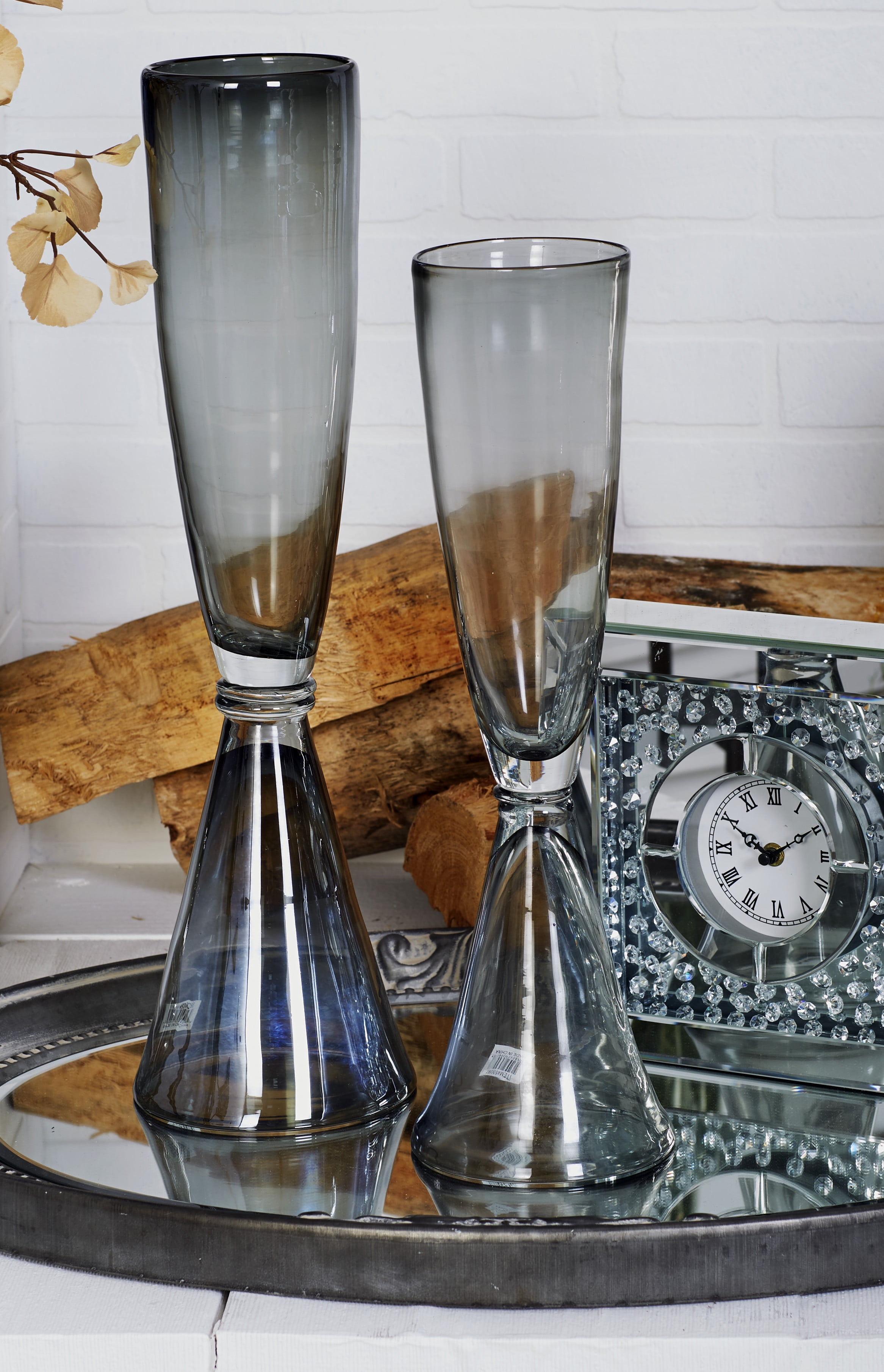 DecMode Modern 20 Inch Smoked Glass Elongated ChaliceType Vase