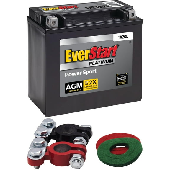 EverStart Premium AGM Power Sport Battery, Group Size TX20L 12 Volt, 310 CCA with Top Post Epoxy Coated Battery Terminals