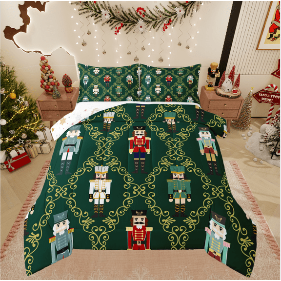Castle Fairy Kawaii Nutcracker 2pcs Bedding Comforter Set,Geometric Lattice Twin Comforter Sets,Festival Xmas Breathable Bedding Set,Lightweight Room Decor