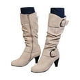 thumbnail image 3 of Gyexs Slouchy Boots for Women Wide Calf Round Toe Arch Support Heel Comfortable Booties Fall Winter Pull on Tall Boots Z01 Beige Size 8, 3 of 7