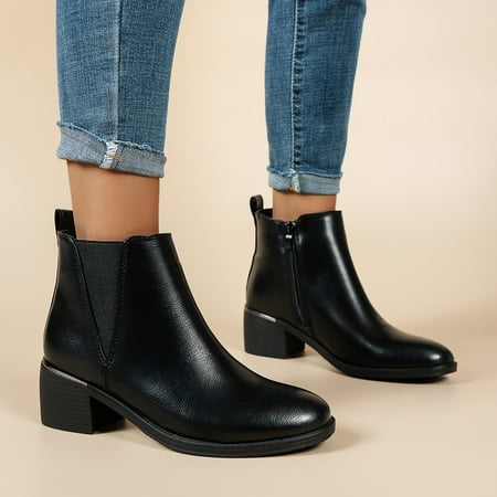

ZMHEGW Boots For Women Side Zip Heeled Ankle Retro Pointed Toe Short Booties Ladies Boots Shoes