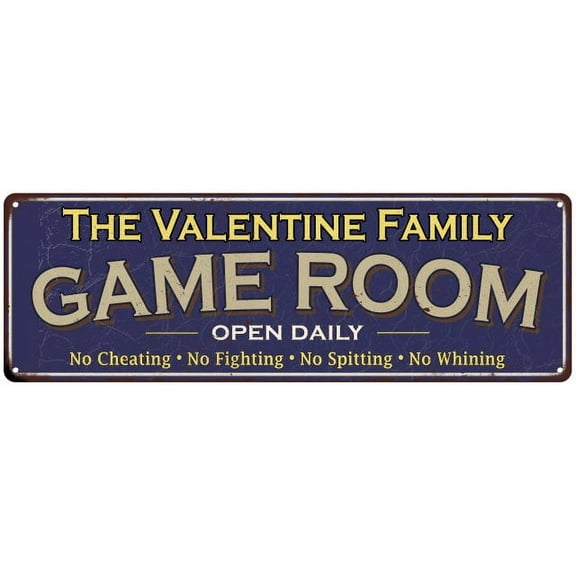 The Valentine Family Blue Game Room Metal 8x24 Sign 108240037971