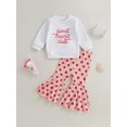 thumbnail image 2 of Bagilaanoe 2Pcs Toddler Baby Girl Boy Valentine's Day Outfits Letter Print Long Sleeve Pullover Tops + Flared Trousers 3M 6M 12M 18M 24M 3T 4T Kids Long Pants Set, 2 of 9