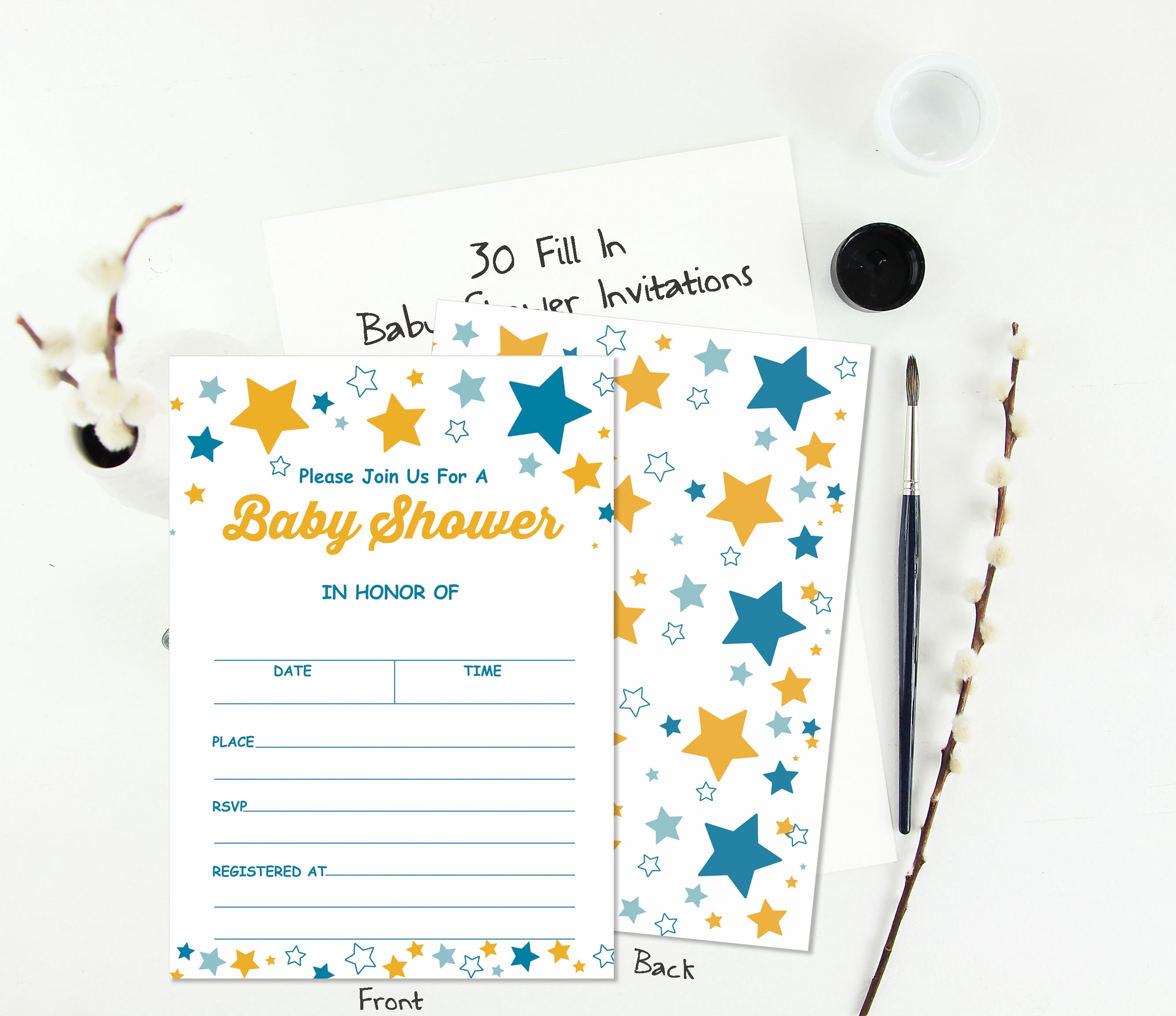 Inkdotpot 30 Fill In StyleBaby Shower Invitation Cards Gender Neutral Twinkle Twinkle Little Star Blank Invites