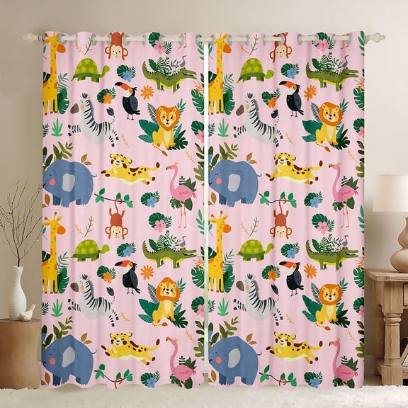 Manfei Jungle Leopard Cheetah Black Out Curtains,Zoo Giraffe Zebra Curtains Pack of 2 (42x63 Each),Cute Cartoon Elephant Bedroom Curtains For Teens,Breathable Home Decor