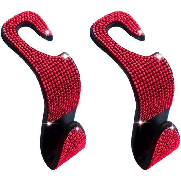 2 Pack Car Seat Headrest Hook, Bling Car Hooks Front Seat, Back Seat Organizer Hanger Storage Hook Car Purse Hook for Bags, Clothes, Coats, Grocery Bags (Red)