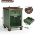 thumbnail image 3 of Farmhouse Night Stand Set of 2, Rustic Wood Nightstand with 1 Drawer, Bedside Table with Open Shelf for Bed Room, End Table for Living Room, Green, 3 of 16
