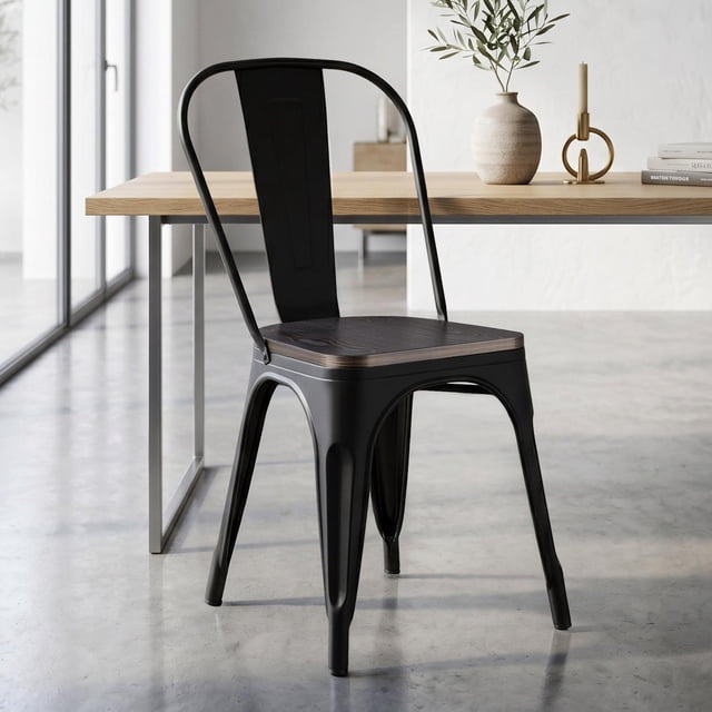 Silla Tolix De Metal y Madera Para Cafetería Comedor Restaurante negro