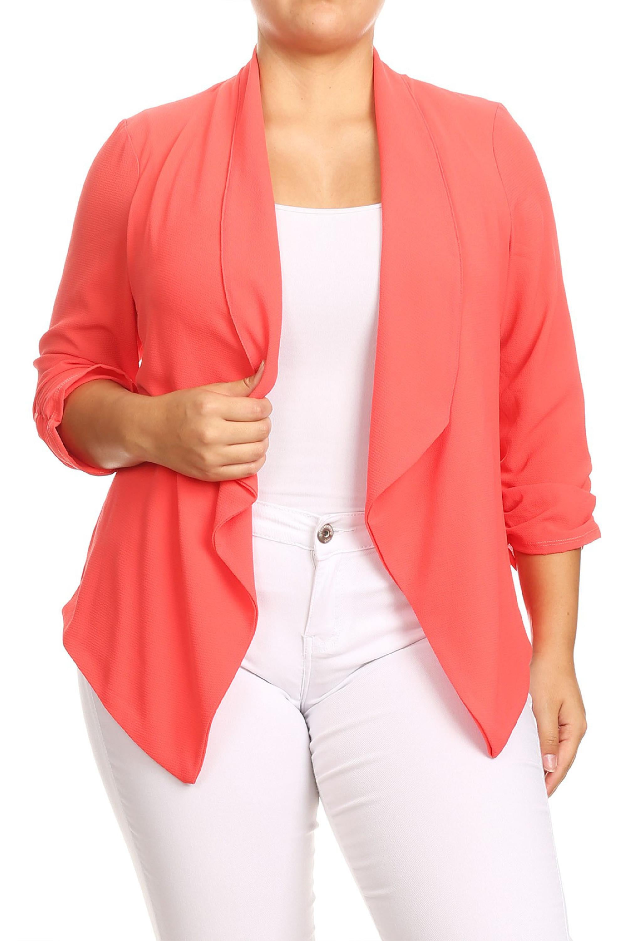 Women's Plus Size Draped Neck Open Loose Fit Solid Jacket Made in - Walmart.com