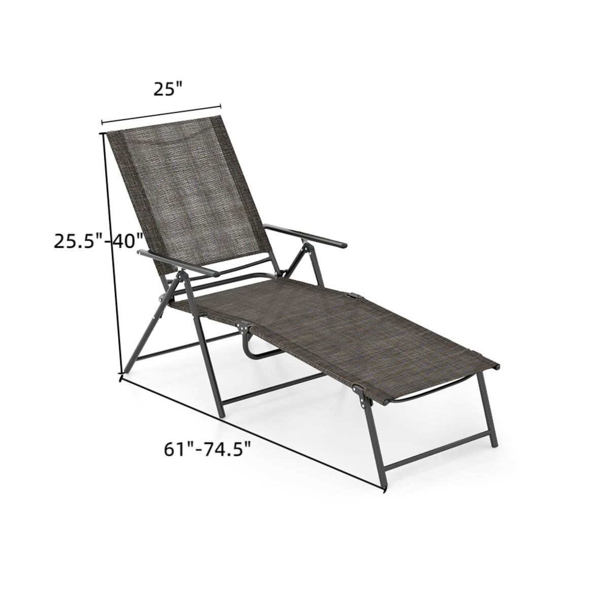 Hommoo Adjustable Folding Patio Chaise Lounge Chair with 6-Position Reclining Backrest, Heavy-Duty Metal Frame, Quick-Dry Fabric, for Poolside, Backyard & Balcony, Coffee