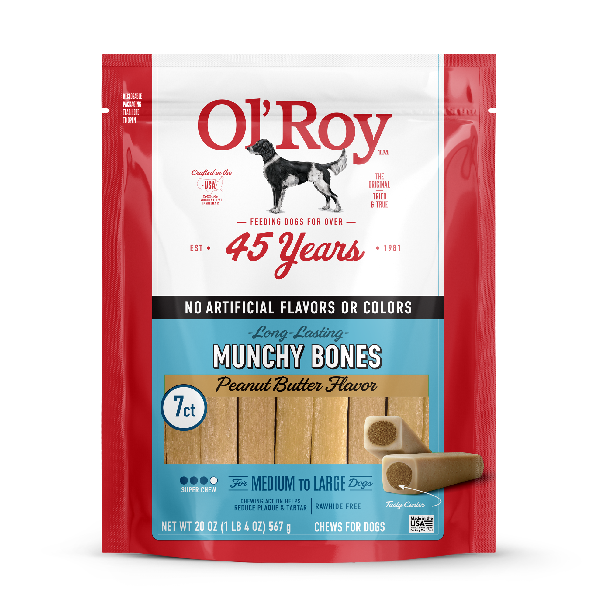 Ol' Roy Munchy Bone Dog Treats, Peanut Butter Flavor, 20 oz, 7 Count