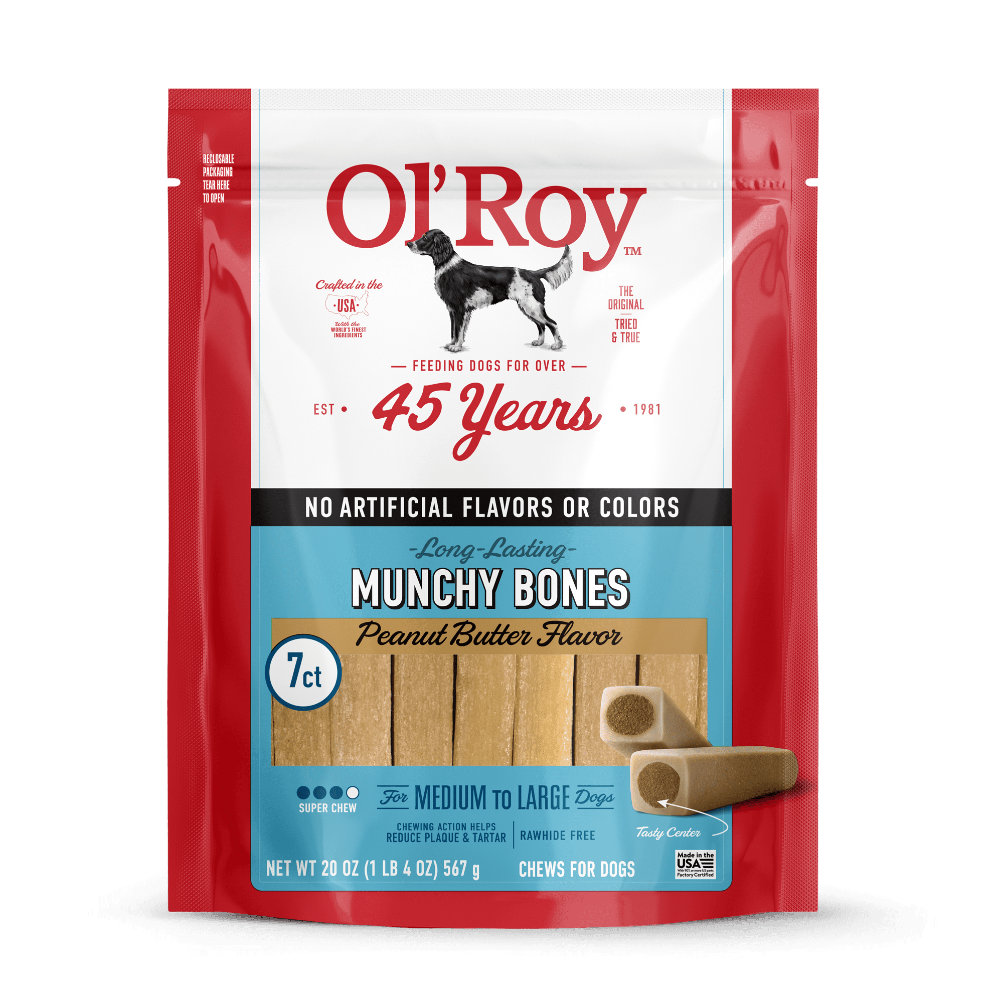 Ol' Roy Munchy Bone Dog Treats, Peanut Butter Flavor, 20 oz, 7 Count