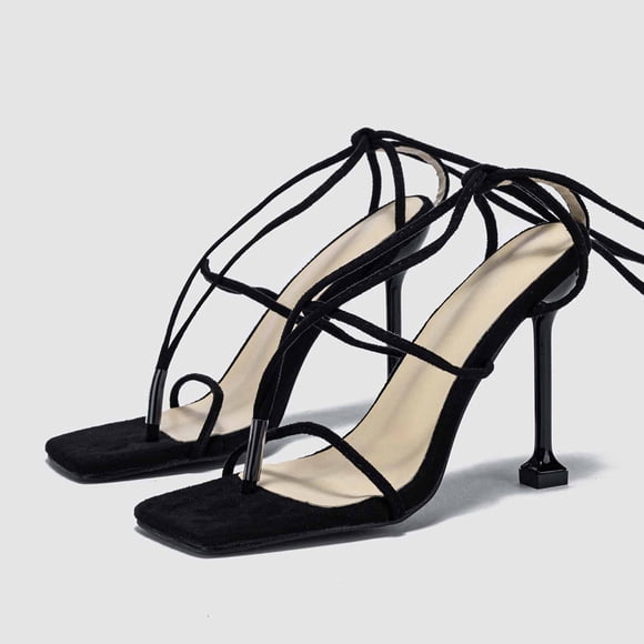 HSMQHJWE Sandals for Women Lace Up Heeled Sandals Square Flip Flop High Heels Strappy Party Shoes