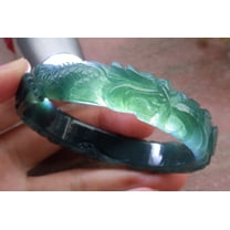 Certified Icy Green Burma 100% Natural A JADE Jadeite Dragon Fish Coin Ruyi Leaf Bangle Bracelet 56 mm 673423 TN