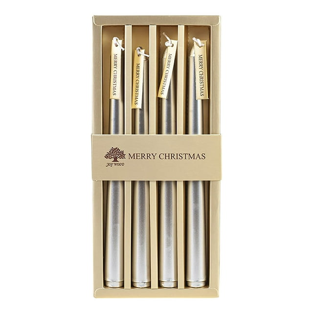 Silver Silver Long Pole Aromatherapy Candles Christmas Unscented Birthday Candles Banquet Party Retro Color Candles Four Per Box For Home Decor