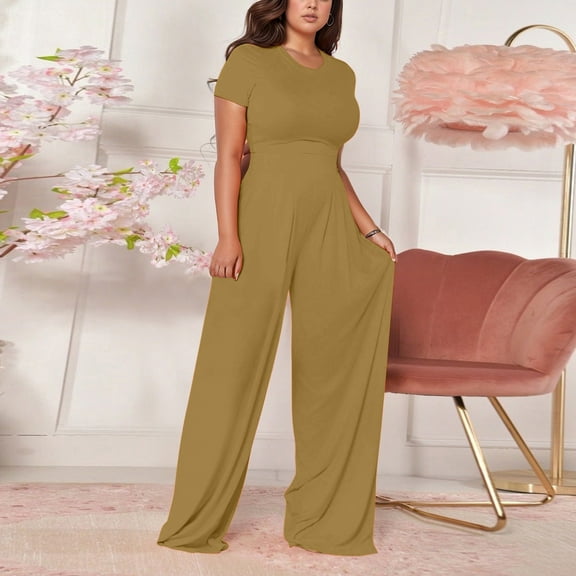 Women's Casual Short Sleeve Two Piece Outfit Summer Spring Fall Everyday Comfortable Pure Color Tops and Bottoms Set with Sandals Dress plus Size Women Party Wedding